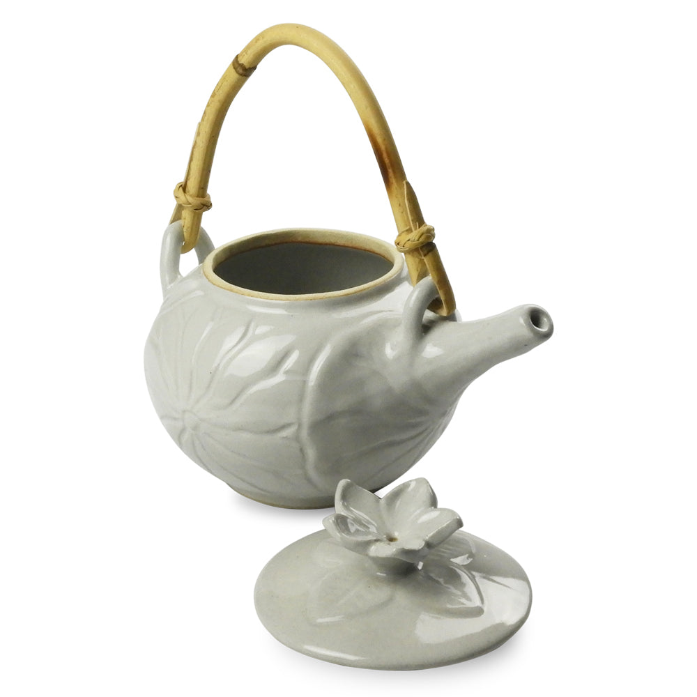 Ceramic Lotus Teapot With Bamboo Handle