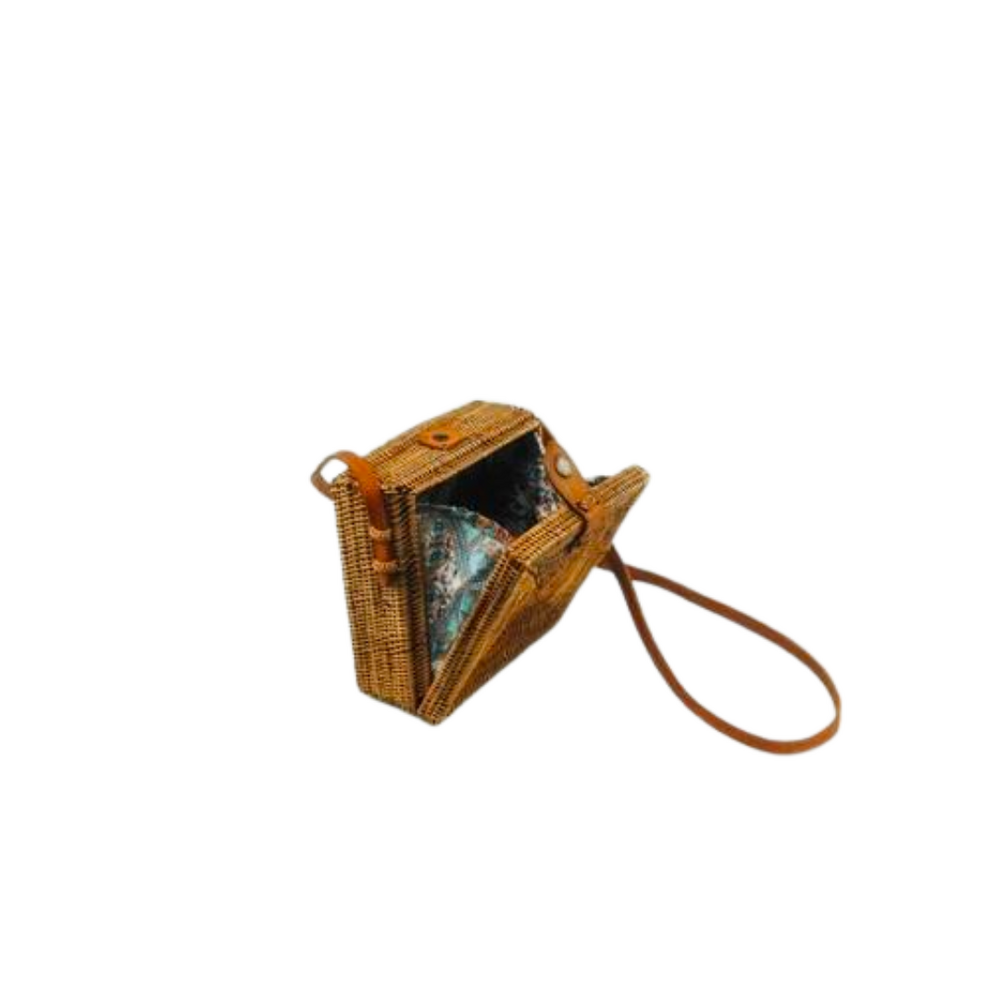 Rattan Woven Square Bag With Leather Latch