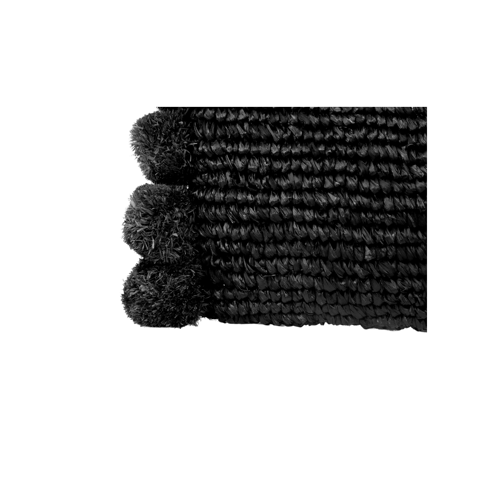 Willa Black Raffia Pom Pom Clutch