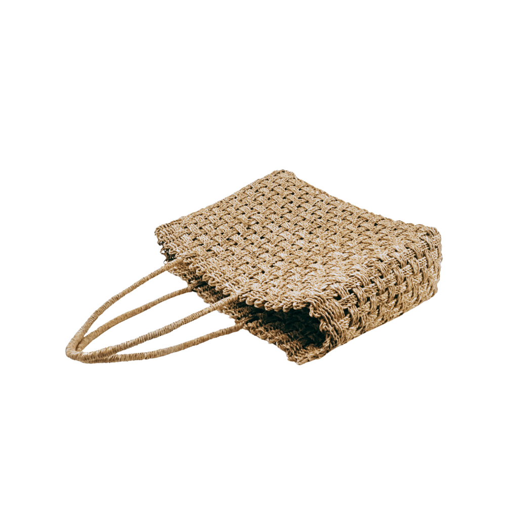 Neoma Rectangle Open Weave Rattan Bag with Detailing