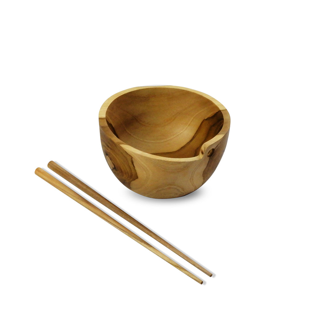 Natural Teak Soul Bowl With Chopsticks