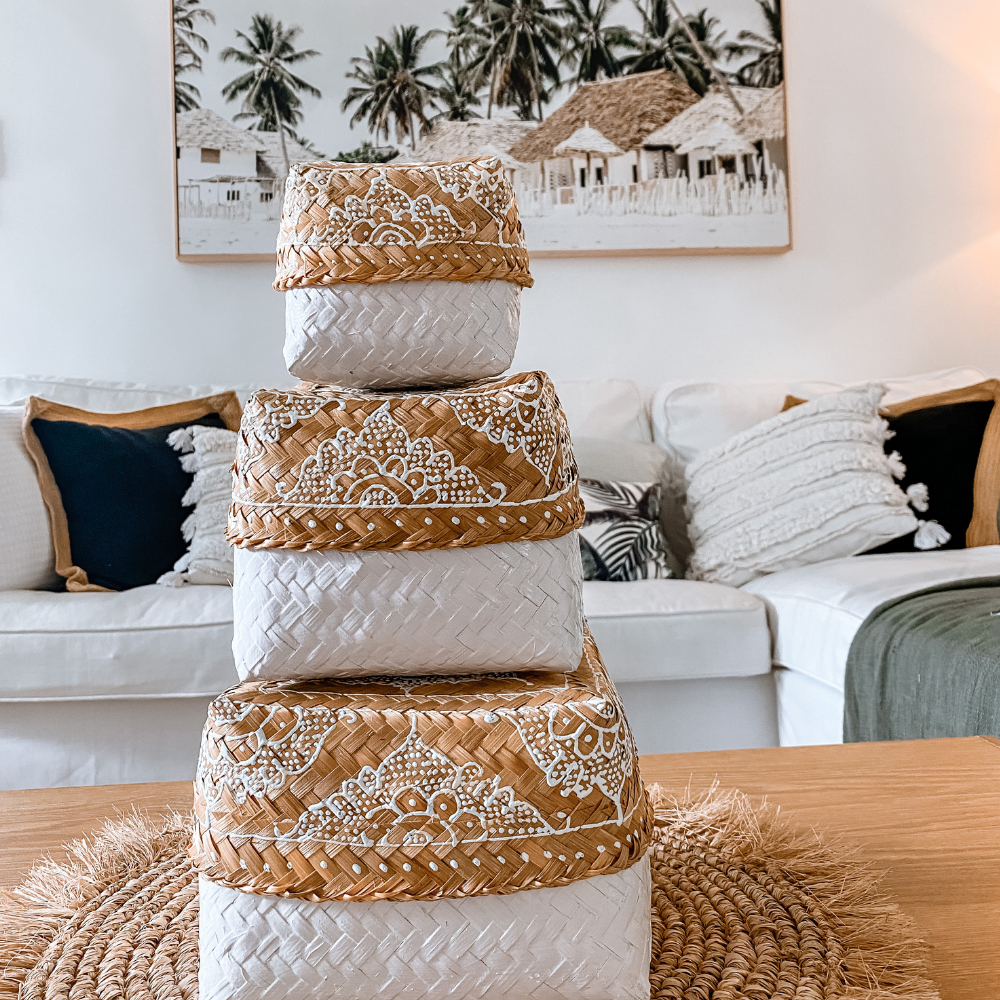 Set of 3 White Mandala Nesting Boxes