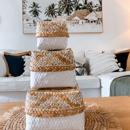 Set of 3 White Mandala Nesting Boxes