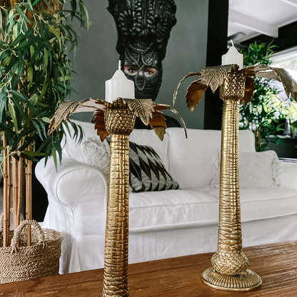 Medium Gold Brass Palm Tree Candle Stick Holder