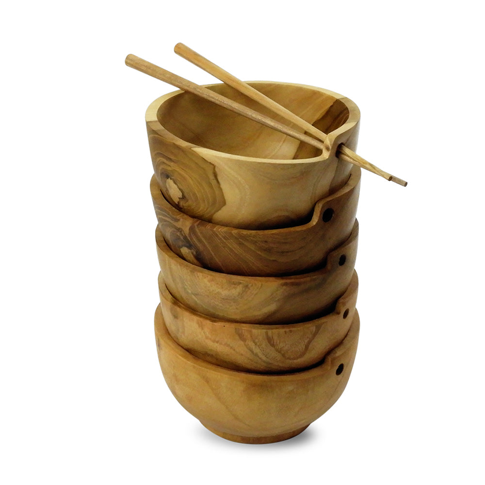 Set Of Two Natural Teak Soul Bowls With Chopsticks