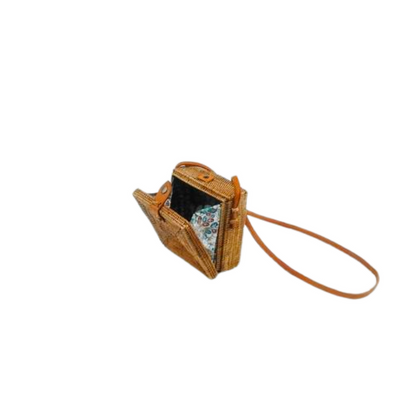 Rattan Woven Square Bag With Leather Latch