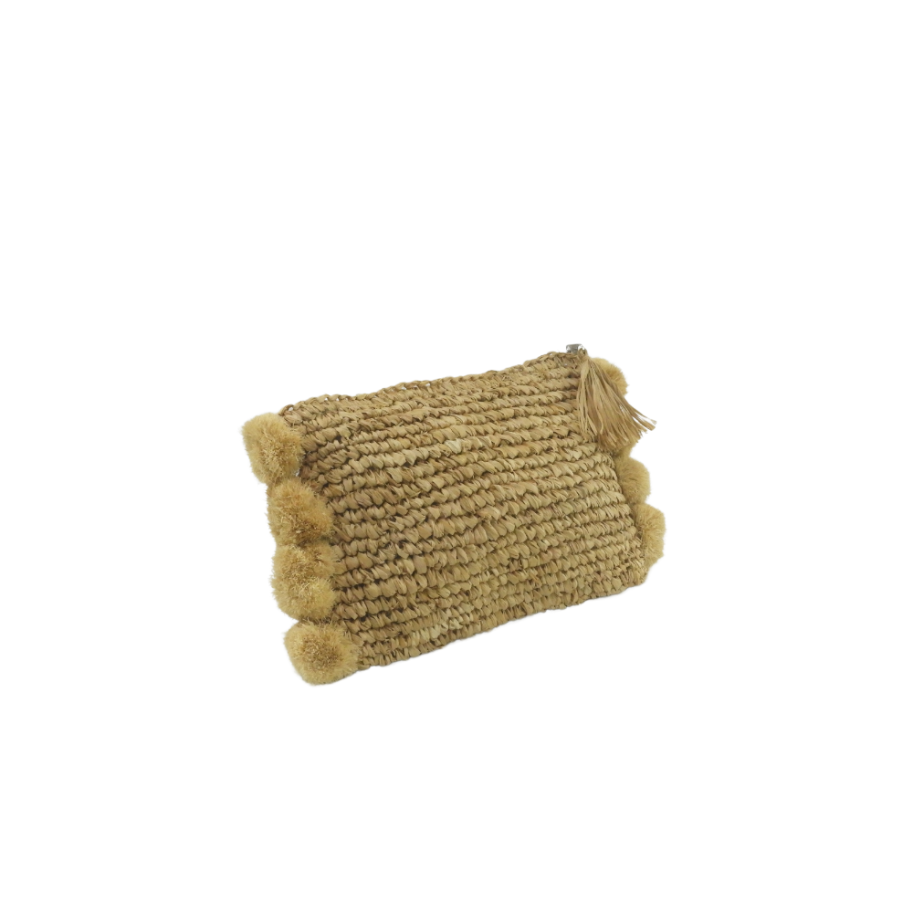 Willa Raffia Pom Pom Clutch
