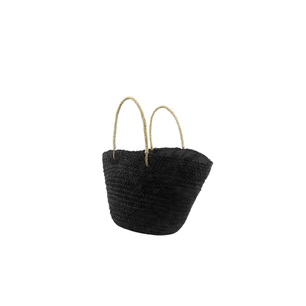 Jabari Black Round Oblong Woven Seagrass Shoulder Bag Large