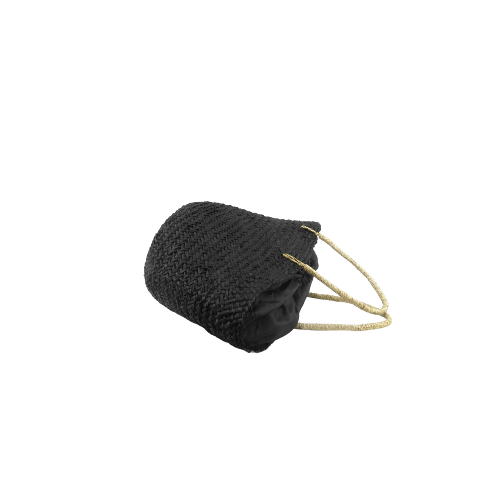Jabari Black Round Oblong Woven Seagrass Shoulder Bag Large