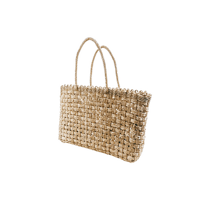 Neoma Rectangle Open Weave Rattan Bag with Detailing