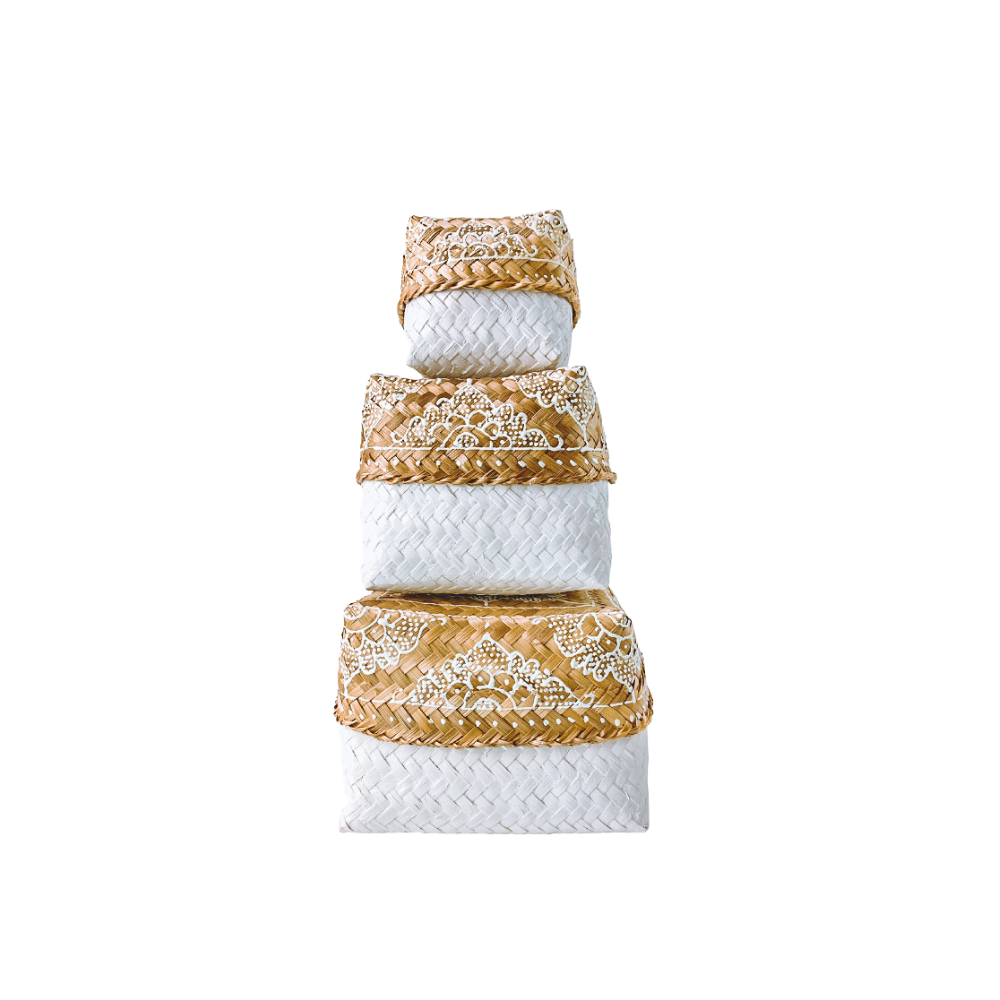Set of 3 White Mandala Nesting Boxes