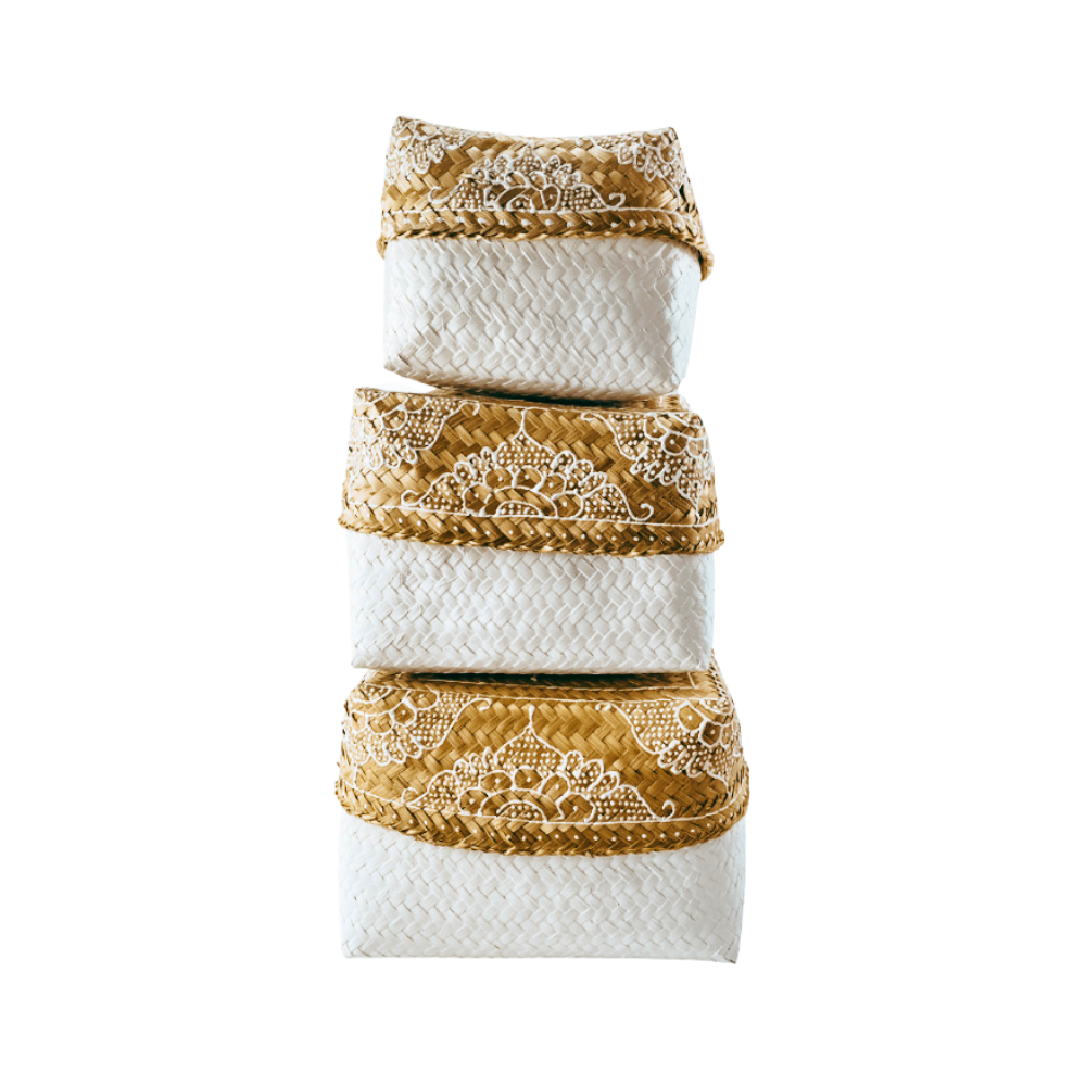 Set of 3 Large White Mandala Nesting Boxes