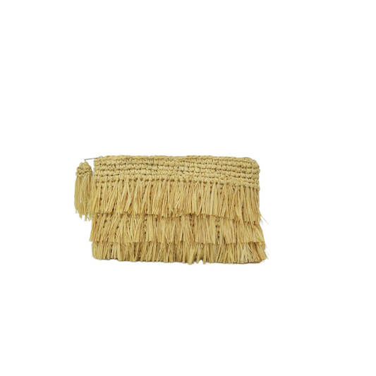 Cora Raffia Woven Fringed Clutch