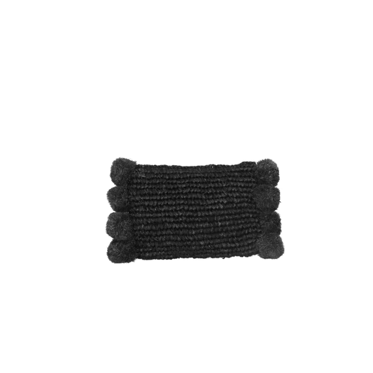 Willa Black Raffia Pom Pom Clutch