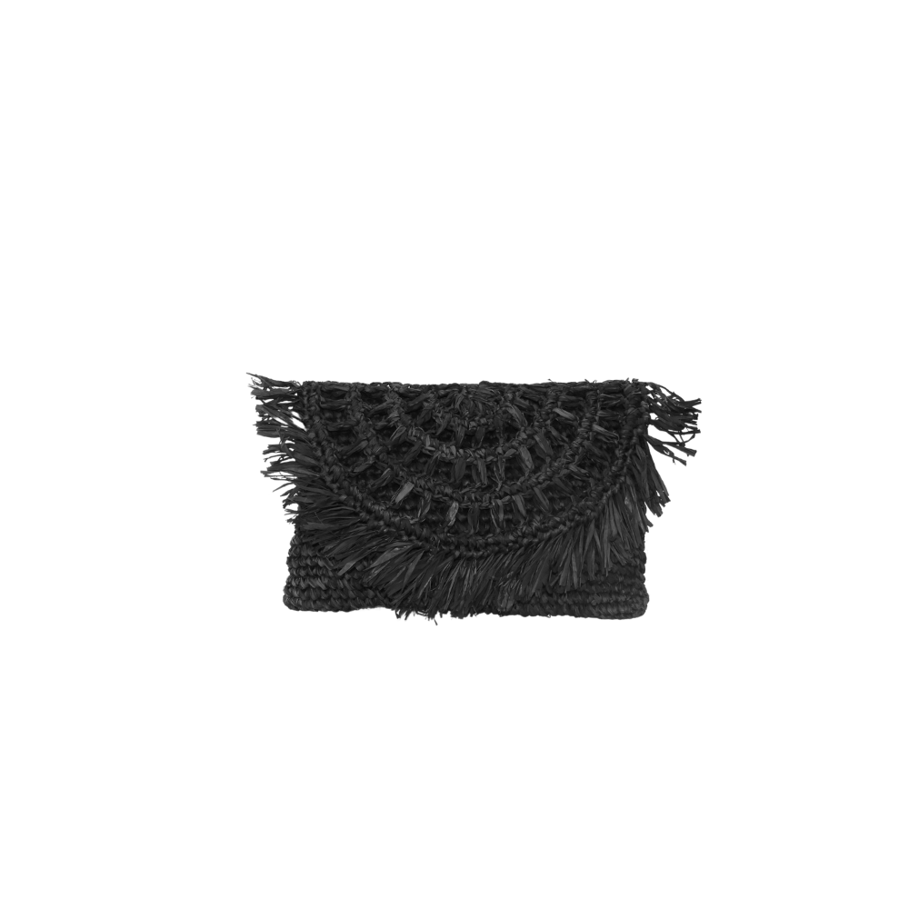 Black Summertime Raffia Clutch