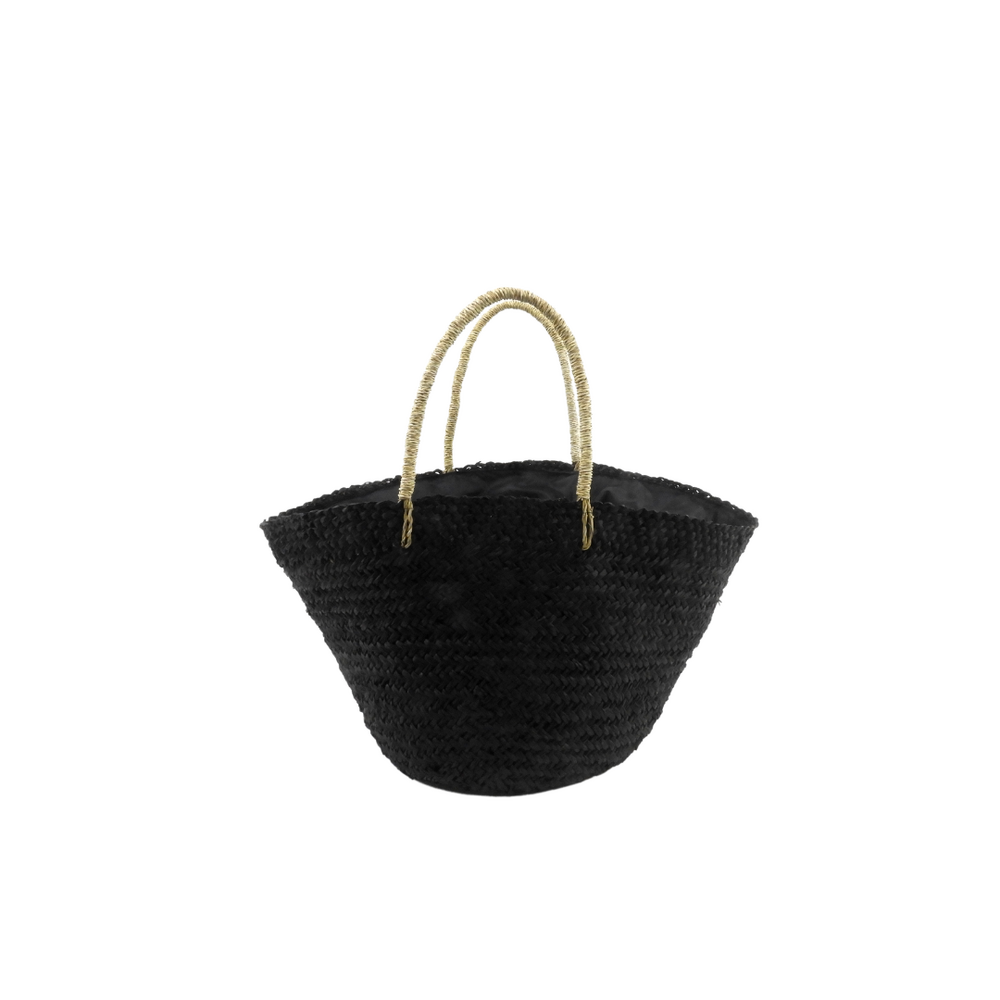 Jabari Black Round Oblong Woven Seagrass Shoulder Bag Large