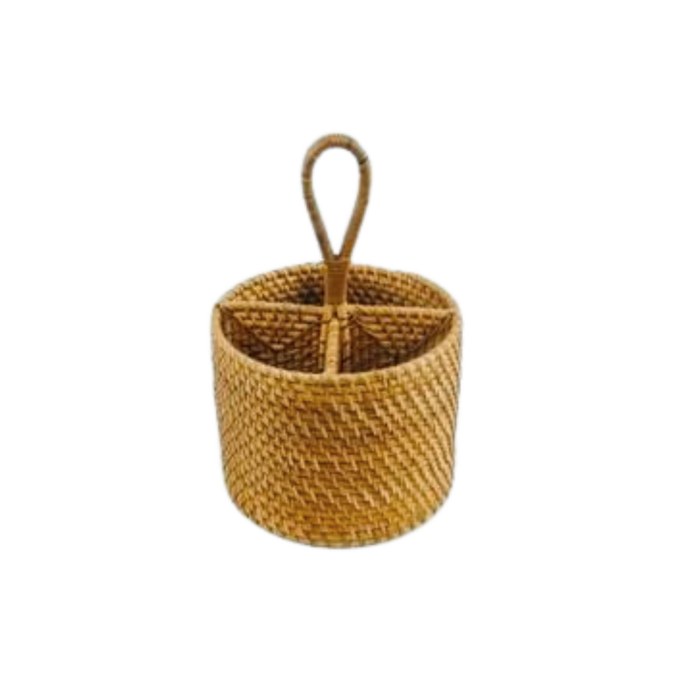 Rattan Woven Cutlery Caddy Natural Honey