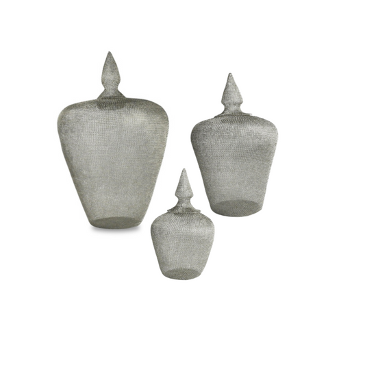 Set of 3 Silver Crochet Mee.ka Pot